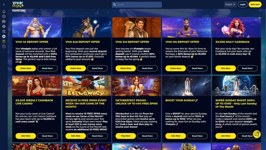 Promociones de escritorio del casino Vivaspin