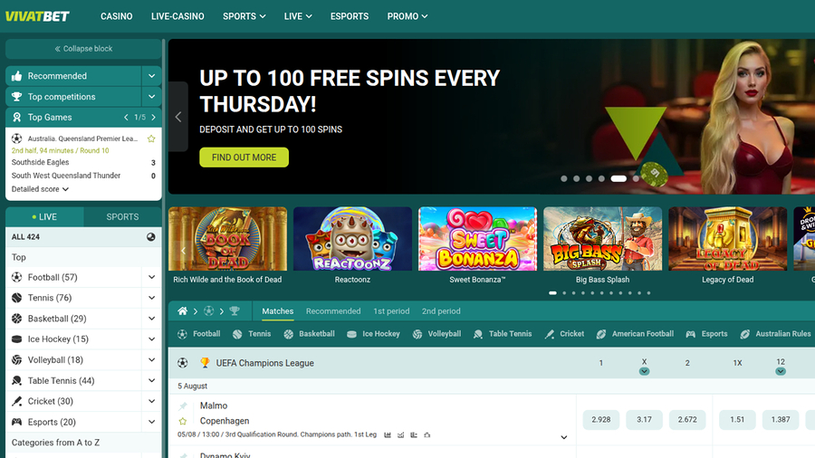 VivatBet Casino Desktop Homepage