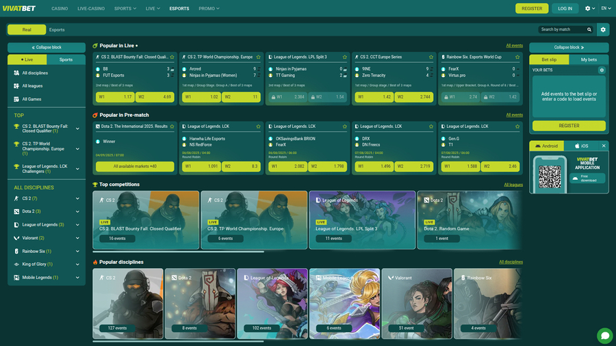 VivatBet Casino Desktop Sports
