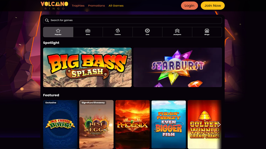 Volcano Bingo Casino Desktop Games
