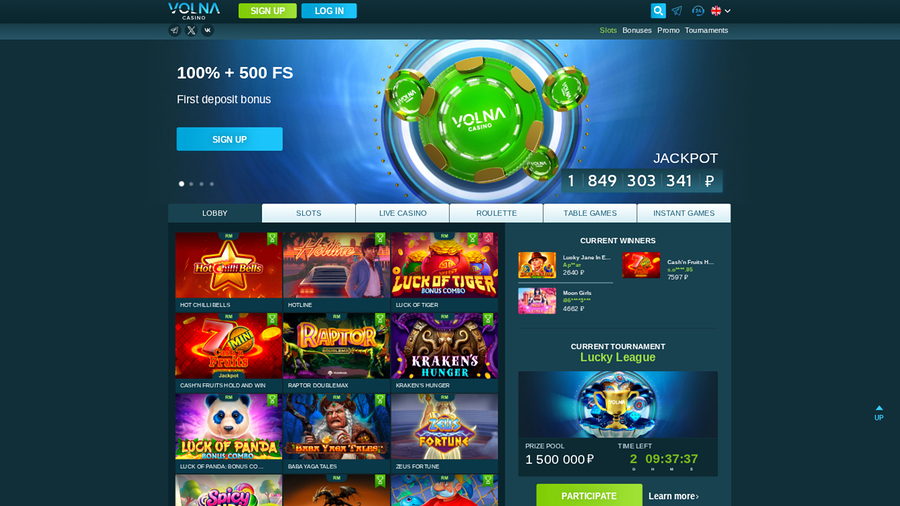 Volna Casino Desktop Homepage