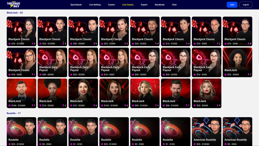 VoltageBet Casino Live Dealer