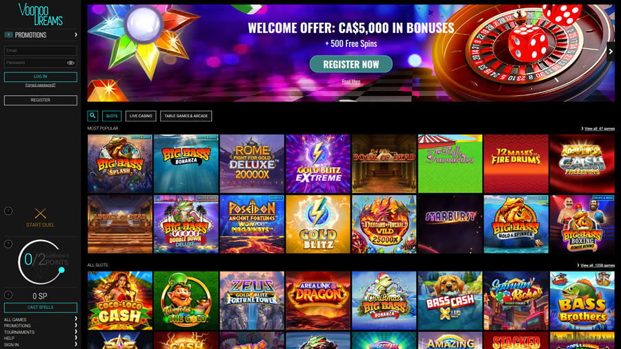 VoodooDreams Casino Desktop Homepage