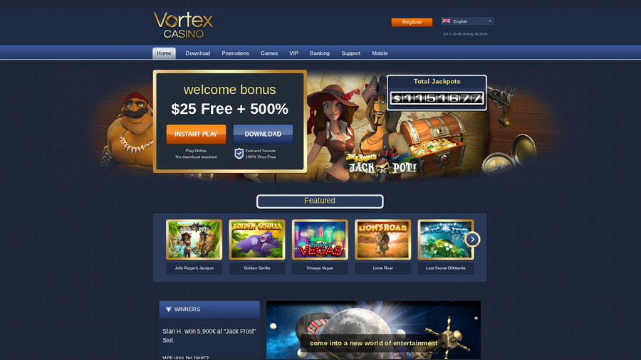 Vortex Casino Desktop Homepage