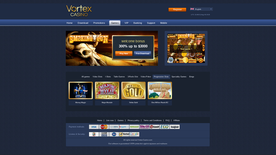 Vortex Casino Desktop Progressive Slots