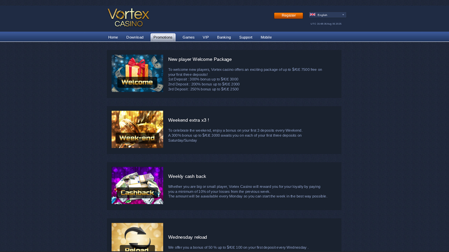 Vortex Casino Desktop Promotions