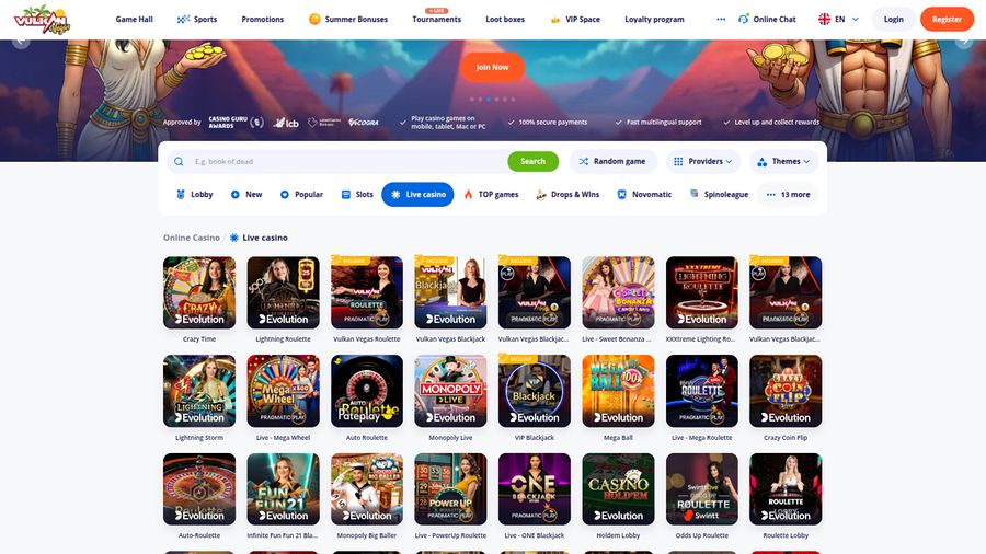 VulkanVegas Casino Desktop Live Dealer