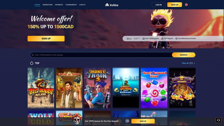 Vulkka Casino Desktop Homepage