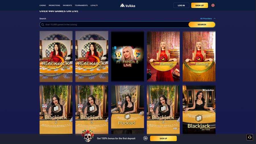 Vulkka Casino Desktop Live Dealer