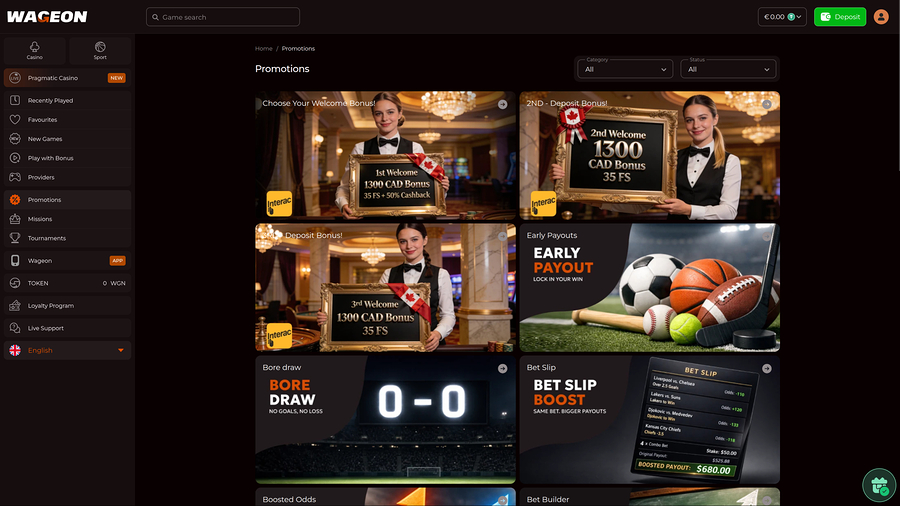 Promociones de escritorio de Wageon Casino