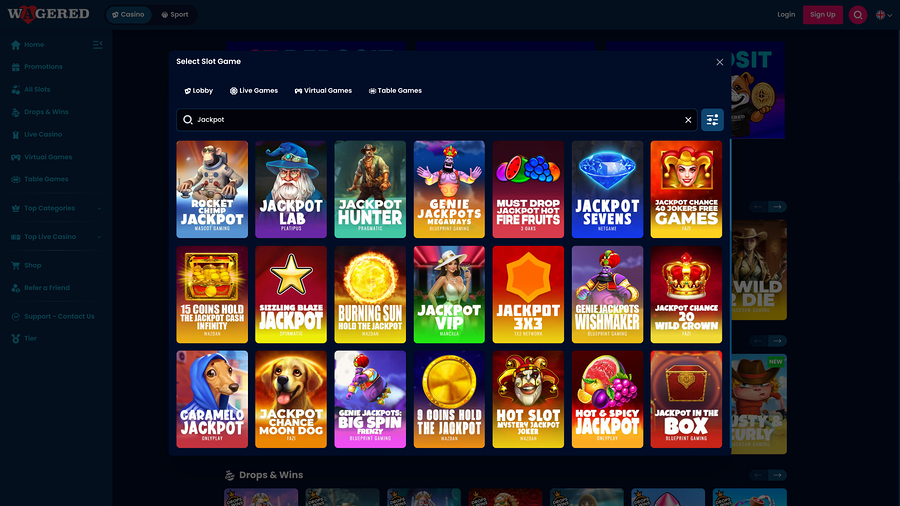 Wagered Casino Desktop Jackpot