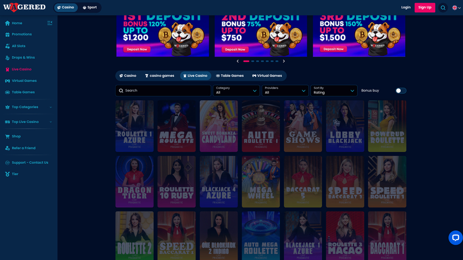 Wagered Casino Desktop Live Dealer