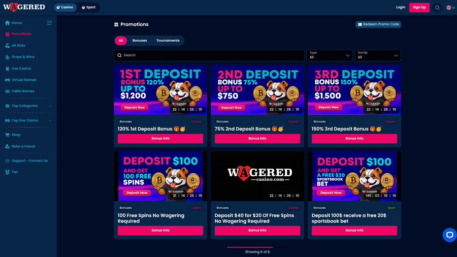 Wagered Casino Desktop Promotions