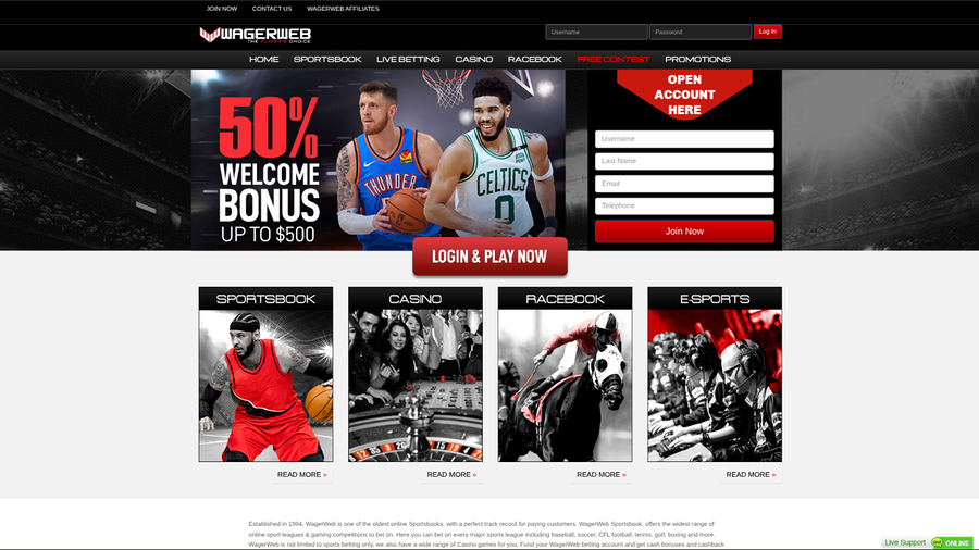 WagerWeb Casino Desktop Homepage