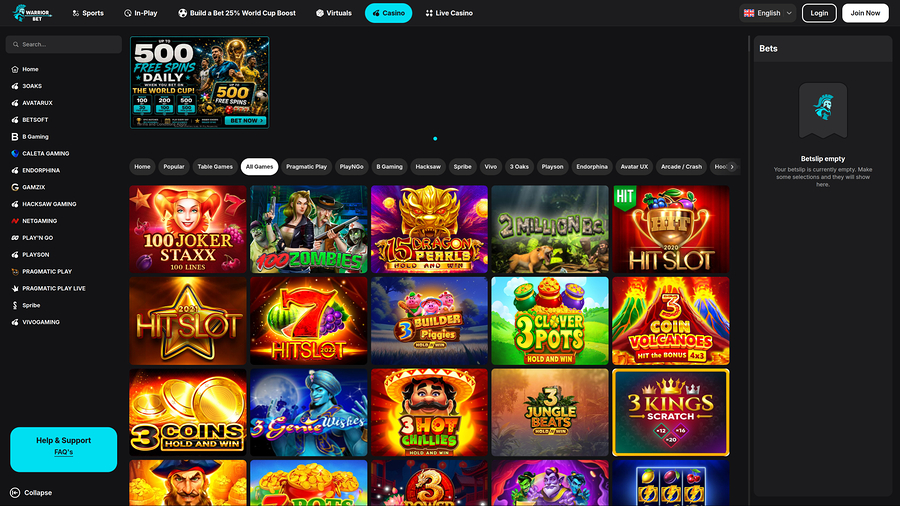 Juegos de escritorio del casino WarriorBet