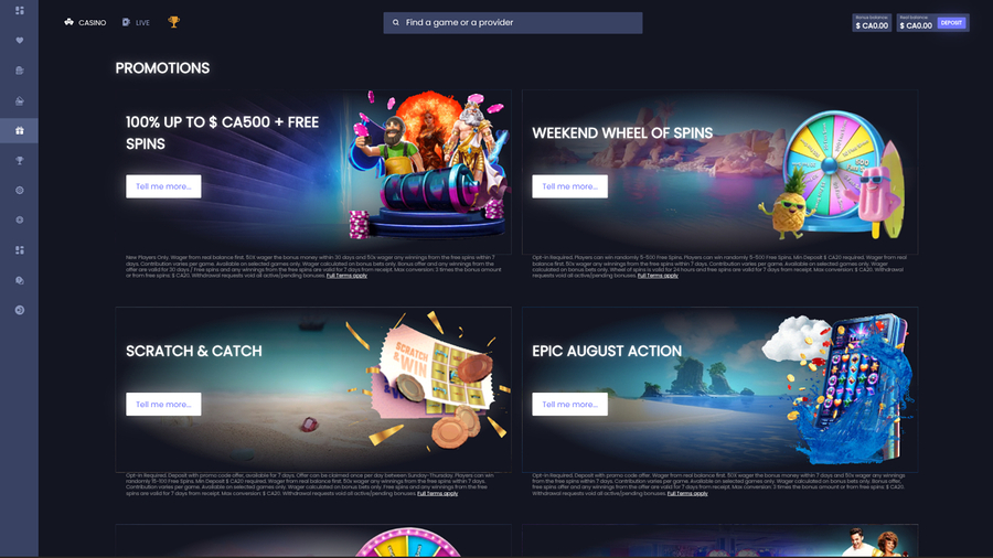 WatchMySpin Casino Desktop Promotions