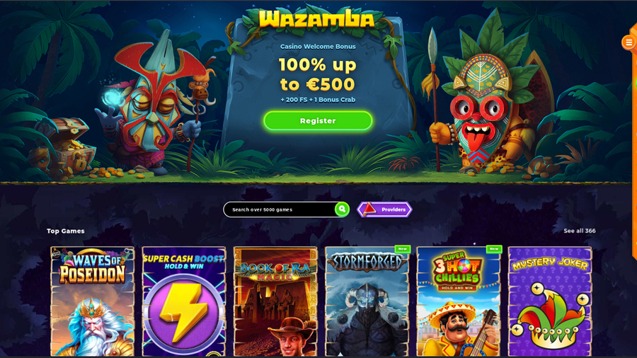 Wazamba Casino Desktop Homepage