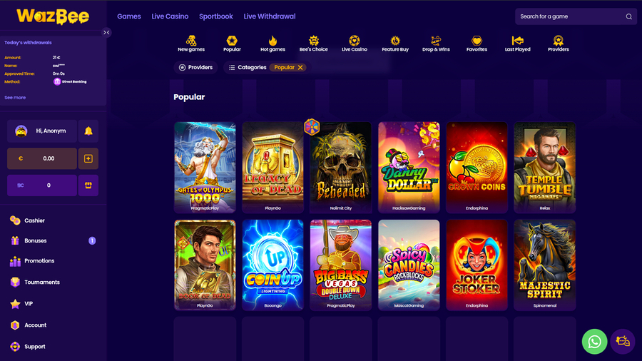 Wazbee Casino Desktop Games