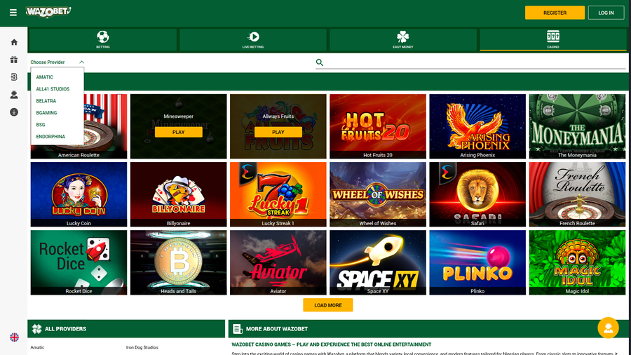 Wazobet Casino Desktop Game Developers