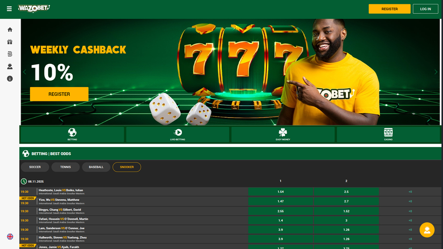 Wazobet Casino Desktop Homepage