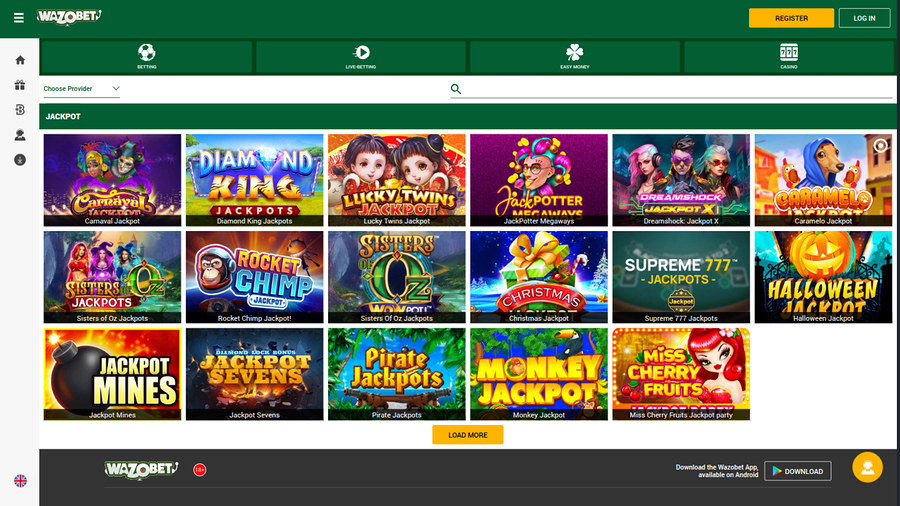 Wazobet Casino Desktop Jackpot