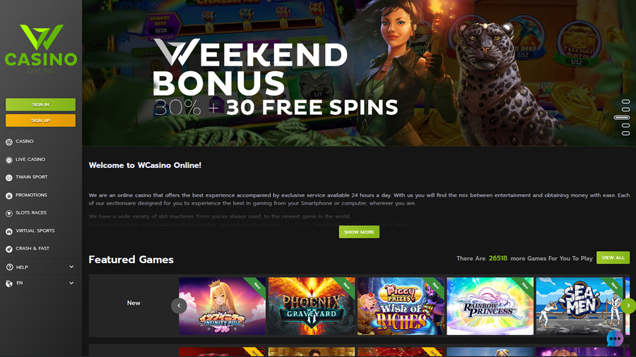 WCasino Online Desktop Homepage
