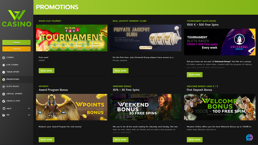 WCasino Online Desktop Promotions