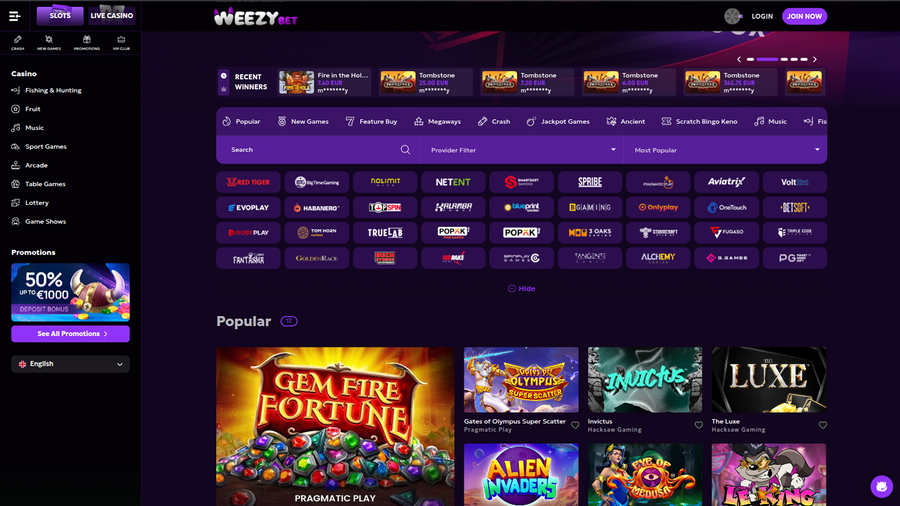 WeezyBet Casino Game Developers Desktop