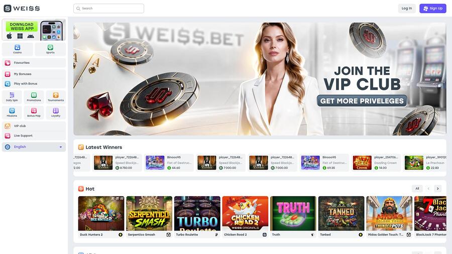 Weiss Casino Desktop Homepage