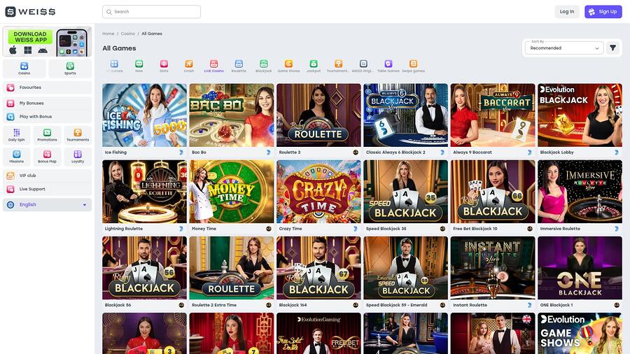 Weiss Casino Desktop Live Dealer
