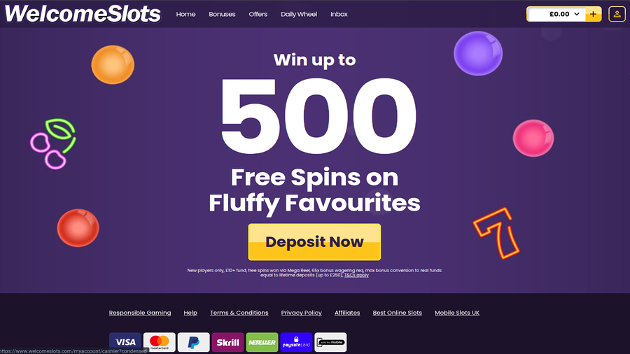 Welcome Slots Casino Homepage Desktop