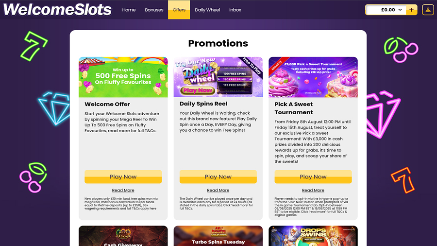 Welcome Slots Casino Promotions Desktop