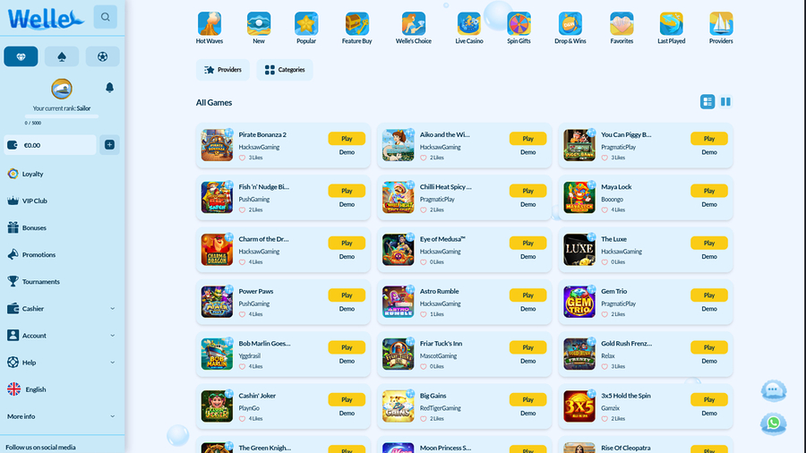 Welle Casino Desktop Games