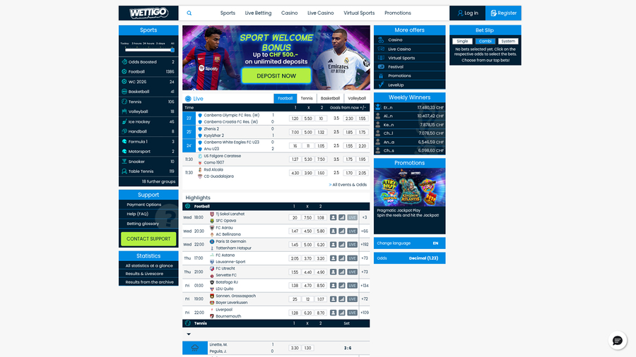 Wettigo Casino Desktop Homepage