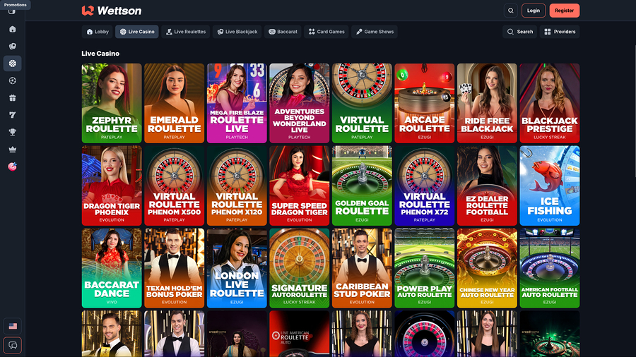 Casino Wettson con crupier en vivo para escritorio