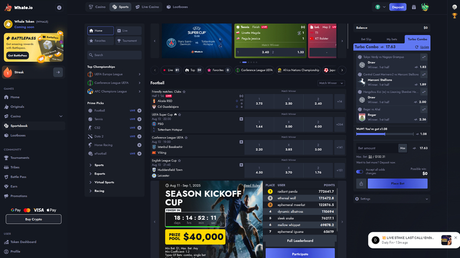 Whale Casino Desktop Sports