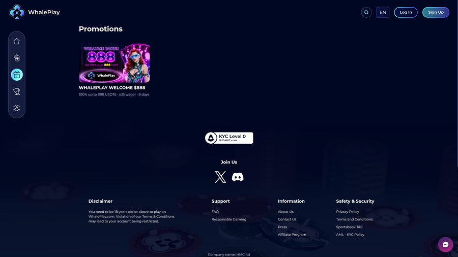 Promociones del casino WhalePlay