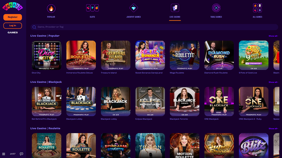 Wheelz Casino Desktop Live Dealer