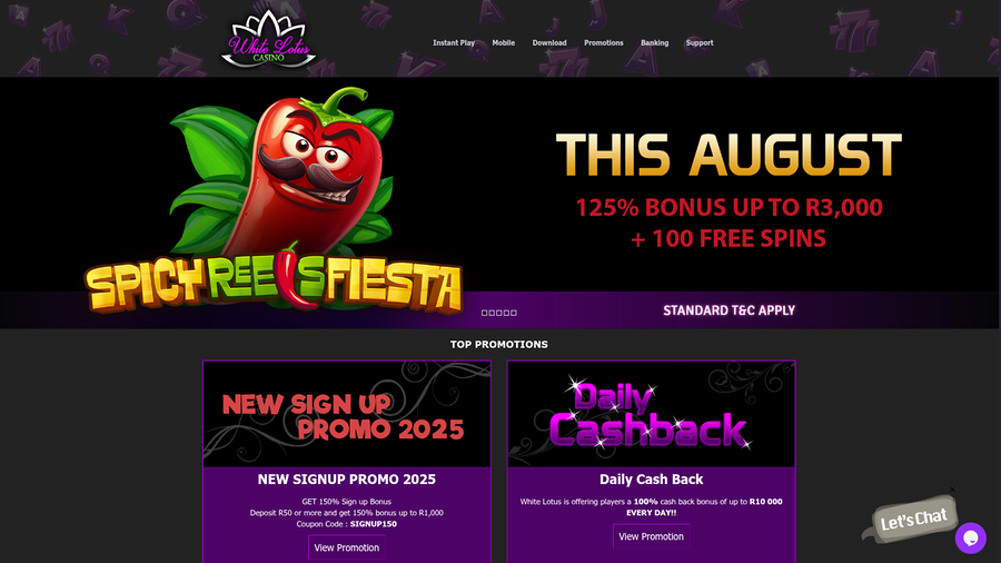 White Lotus Casino Desktop Homepage