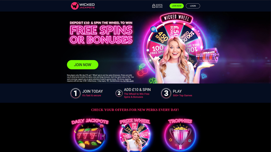 Wicked Jackpots Casino Homepage Desktop