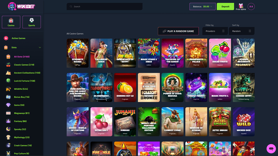 Wikibet Casino Games Desktop