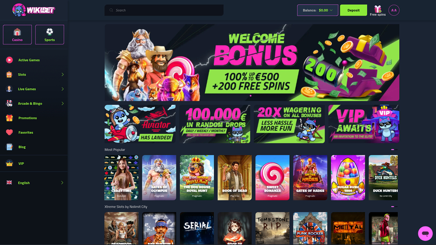 Wikibet Casino Homepage Desktop
