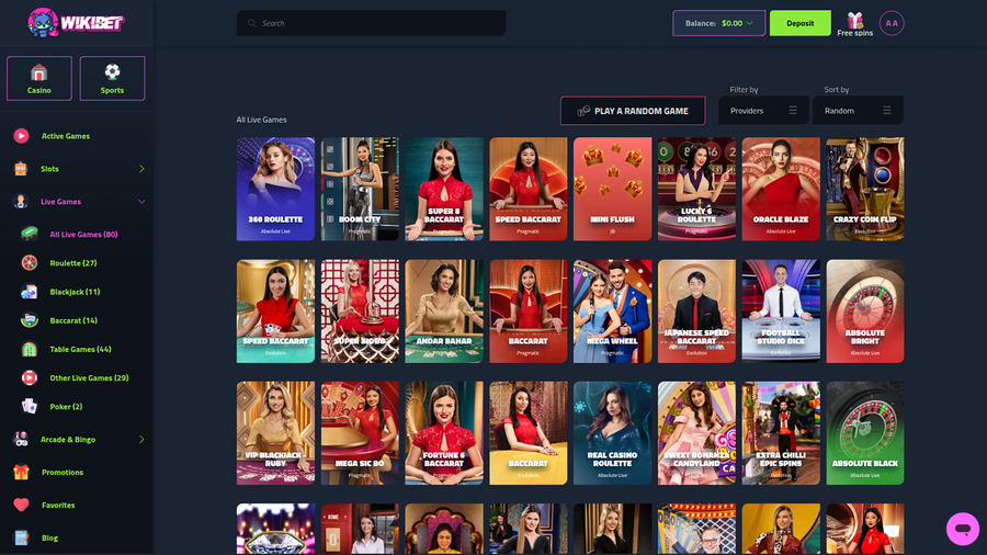 Wikibet Casino Live Dealer Desktop