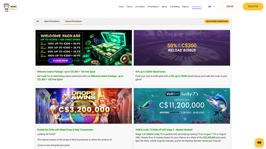 Wikiluck Casino Desktop Promotions