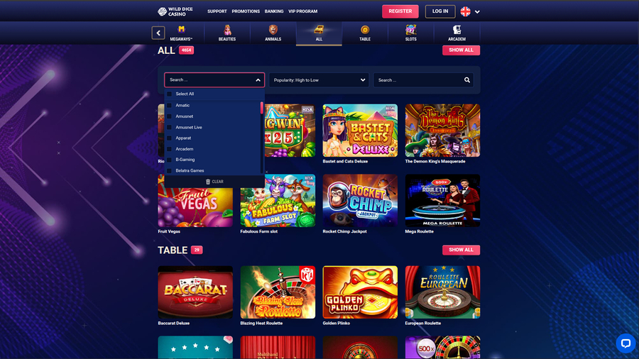 Desarrolladores de juegos de escritorio de Wild Dice Casino