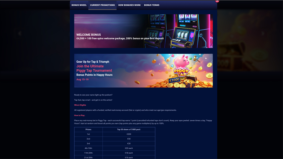 Promociones de escritorio de Wild Dice Casino
