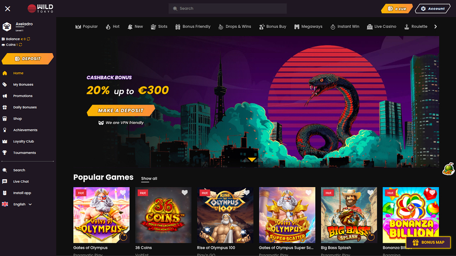 Wild Tokyo Casino Desktop Homepage