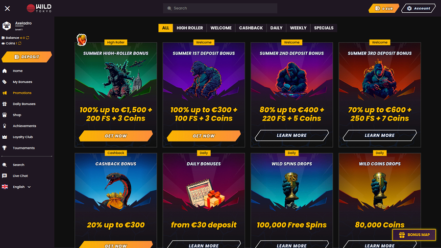 Wild Tokyo Casino Desktop Promotions