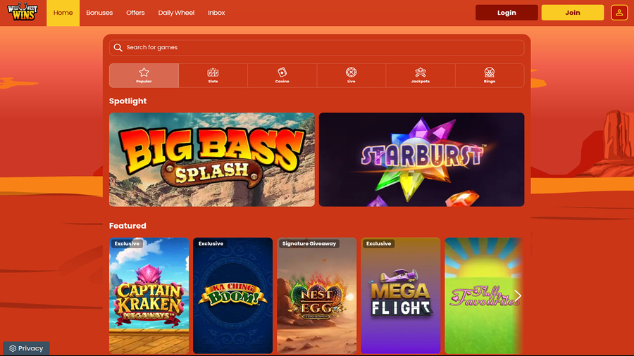 Wild West Wins Games Desktop