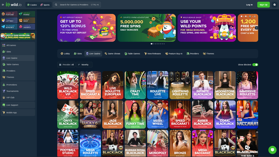 Wild.io Casino Live Dealer Desktop